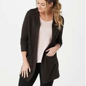 Barefoot Dreams Cozychic Lite Relaxed Hooded Cardigan Size Medium Brown EUC SOFT